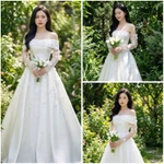 Váy cưới đi bàn cô dâu  2in1 Đầm Cúp + Bẹt Vai Đính Hoa Rơi  full size s/m/l/xl nhận may theo số đo bigsize — ảnh 2
