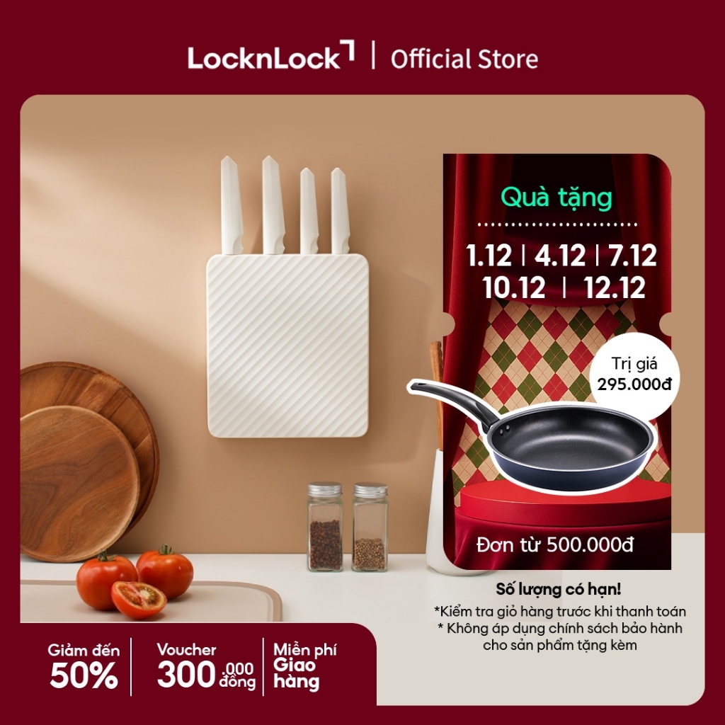 Bộ dao nhà bếp 5 món hiệu LocknLock Wall Mounted Knife Set CKK307S5 có hộp đựng - Màu trắng