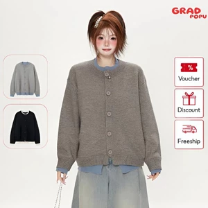 Áo khoác len GRADPOPU giả hai mảnh phong cách học đường cổ điển dành cho nữ, thiết kế rộng rãi AK329