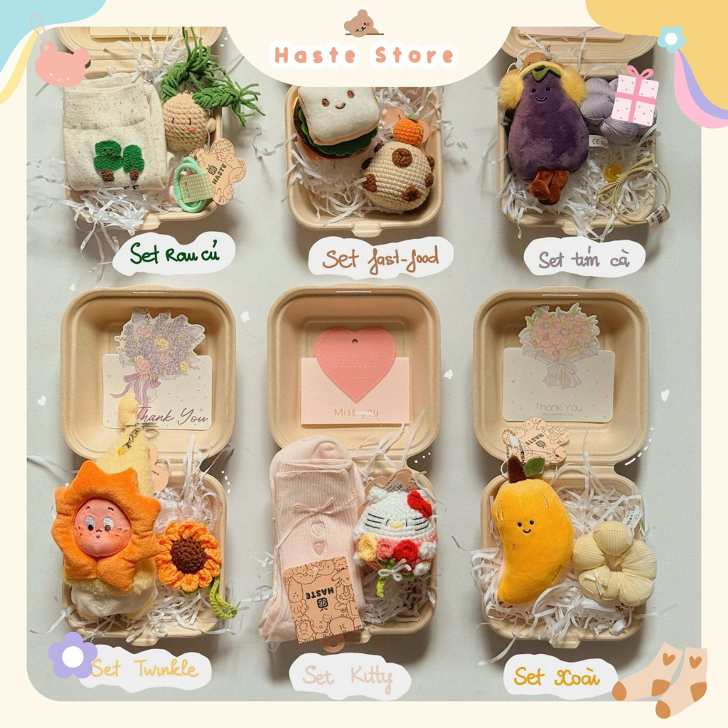 [CÓ THIỆP] Set Quà Mini Bento Box Mix Gấu Bông Móc Khoá Gương Handmade Tổng Hợp Đáng Yêu Cho Bạn Nữ Giftset