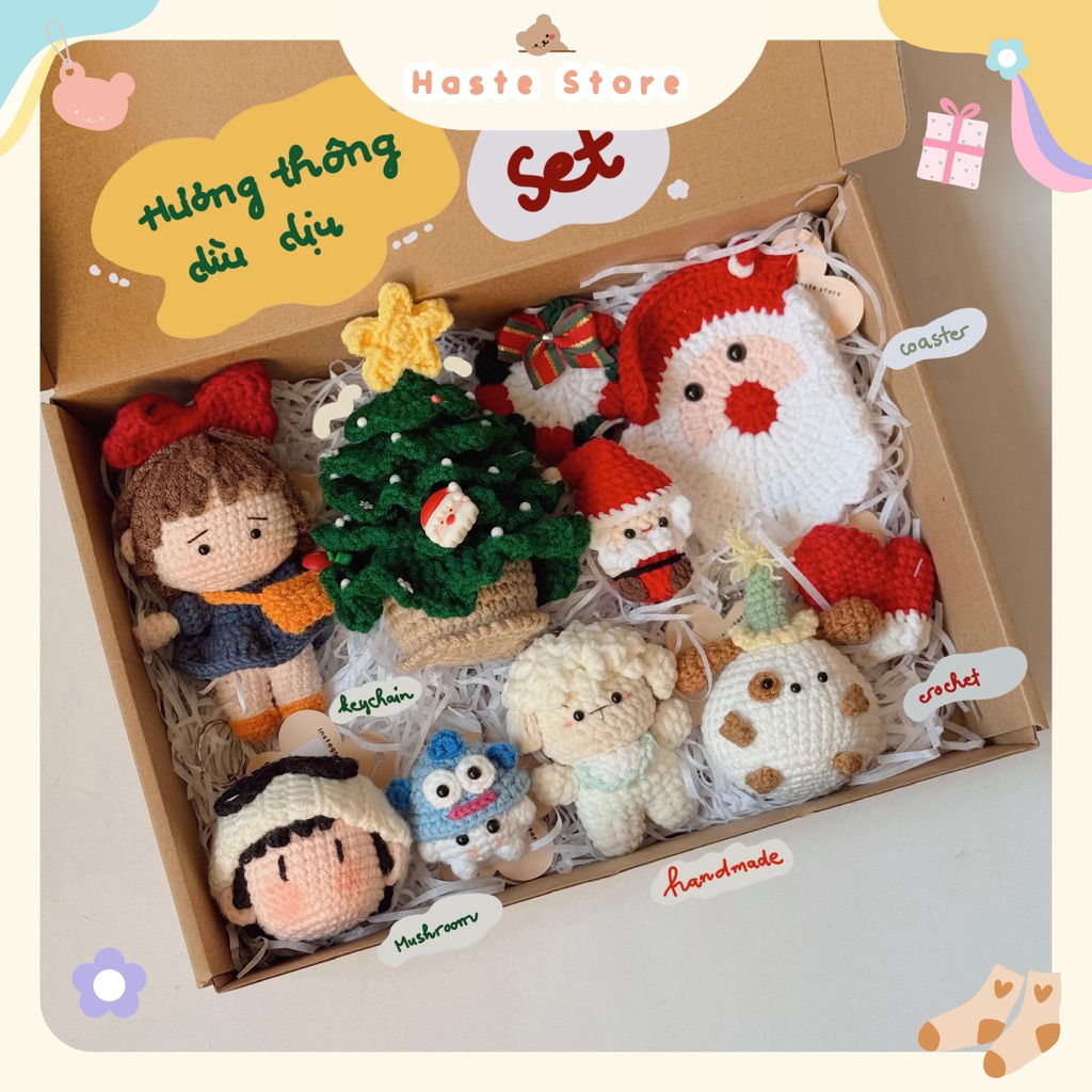 [BẢN GIỚI HẠN GIÁ CAO] Set Quà Mix Handmade Giáng Sinh Noel Christmas Bằng Len Móc Khoá Ví Chậu Hoa Tổng Hợp Đáng Yêu