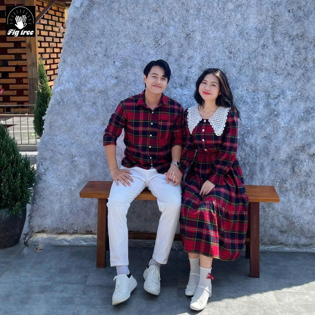 Sơ Mi Váy Đôi Fig Tree Sọc Caro Đỏ Noel Couple Check in Noel, Đi Tiệc, Chụp Hình Cực Chill, Ms 185