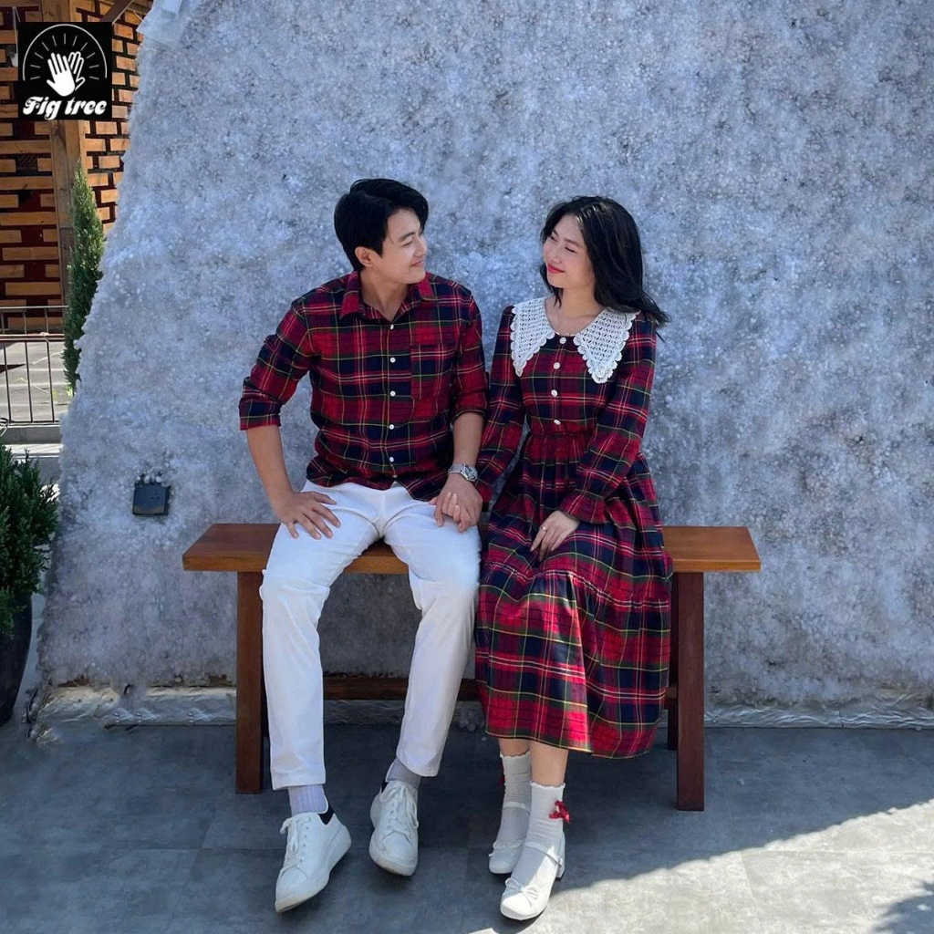 Sơ Mi Váy Đôi Fig Tree Sọc Caro Đỏ Noel Couple Check in Noel, Đi Tiệc, Chụp Hình Cực Chill, Ms 185