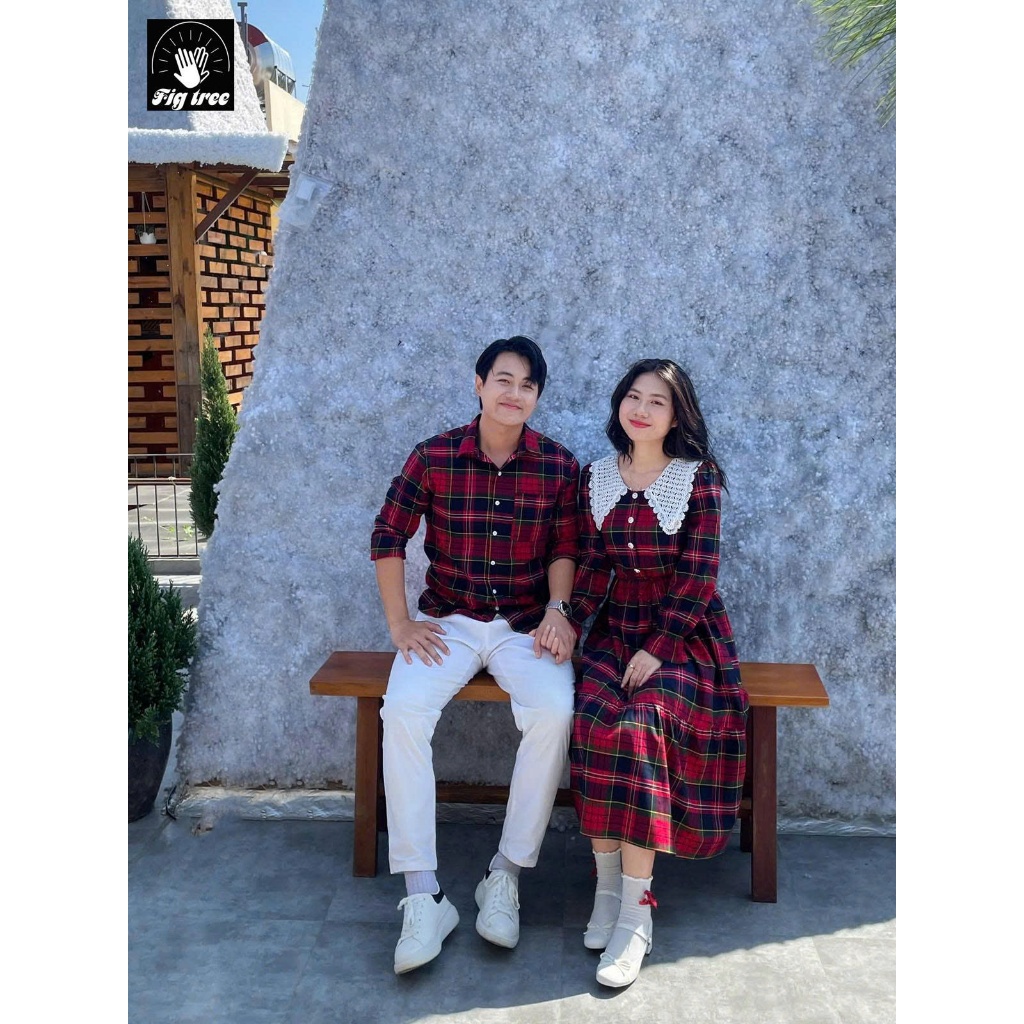 Sơ Mi Váy Đôi Fig Tree Sọc Caro Đỏ Noel Couple Check in Noel, Đi Tiệc, Chụp Hình Cực Chill, Ms 185
