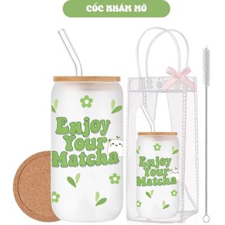 Cốc Thuỷ Tinh Hình Matcha 500ml, Ly Thuỷ Tinh Cute Chịu Nhiệt Kèm Phụ Kiện, Quà Tặng Sinh Nhật