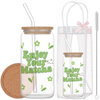 Cốc Thuỷ Tinh Hình Matcha 500ml, Ly Thuỷ Tinh Cute Chịu Nhiệt Kèm Phụ Kiện, Quà Tặng Sinh Nhật
