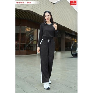 5BTD05 Đồ bộ nỉ nữ CARDINA chất liệu nỉ tăm lông cừu áo cổ tròn dài tay và quần dài suông phối viền 5BTD05