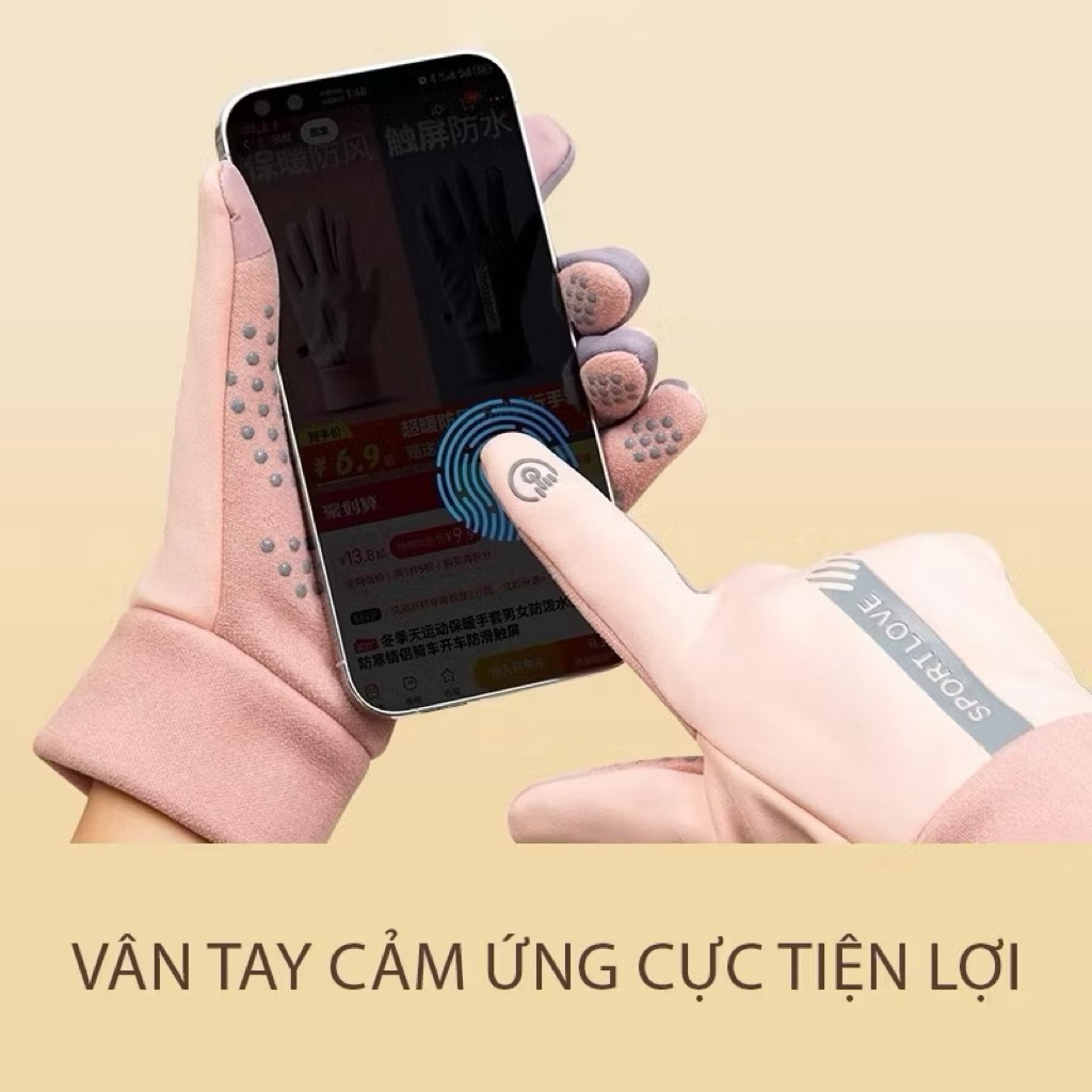 Gang tay chống nước lót nỉ cảm ứng điện thoại sport love cho nam nữ