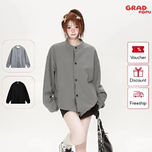 Áo khoác nữ GRADPOPU cổ tròn thiết kế dáng rộng thoải mái dễ phối đồ thời trang thu đông AK354