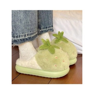 Dép Nữ Cotton Dâu Dễ Thương Mùa Đông Ấm Áp, Đế Dày Chống Trơn Trượt, Sang Trọng Cho Trong Nhà & Ngoài Trời