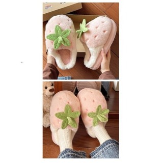 Dép Nữ Cotton Dâu Dễ Thương Mùa Đông Ấm Áp, Đế Dày Chống Trơn Trượt, Sang Trọng Cho Trong Nhà & Ngoài Trời