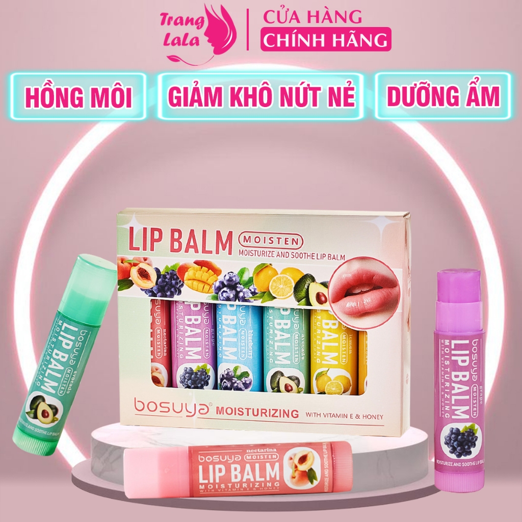 COMBO 6 Son Dưỡng Môi Trái Cây Không Màu Vaseline Bosuya Dưỡng Ẩm Sâu, Làm Mềm Mọng Môi và Hồng Môi Tự Nhiên