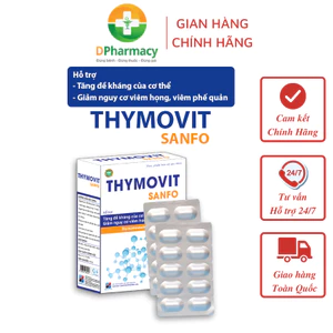 Thymovit Sanfo hỗ trợ tăng đề kháng của cơ thể, giảm nguy cơ viêm họng, viêm phế quản, hộp 30 viên