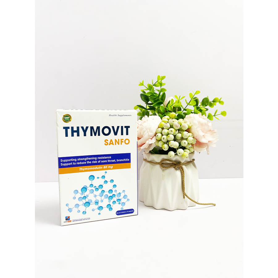 Thymovit Sanfo hỗ trợ tăng đề kháng của cơ thể, giảm nguy cơ viêm họng, viêm phế quản, hộp 30 viên