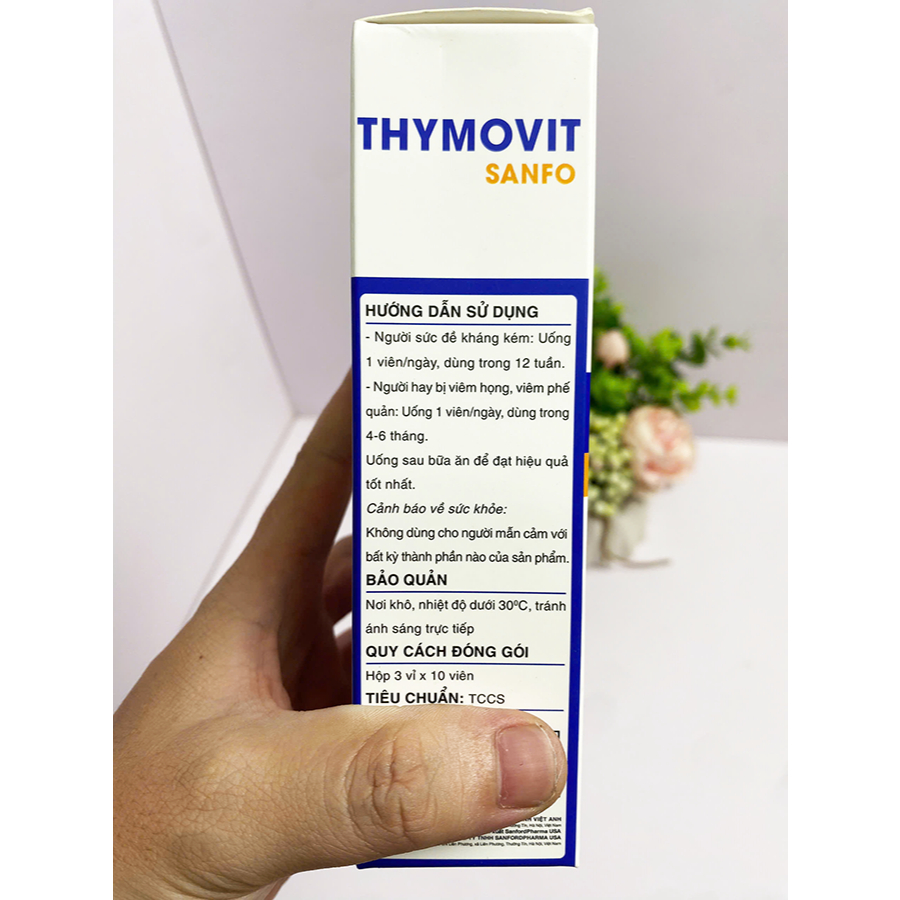 Thymovit Sanfo hỗ trợ tăng đề kháng của cơ thể, giảm nguy cơ viêm họng, viêm phế quản, hộp 30 viên