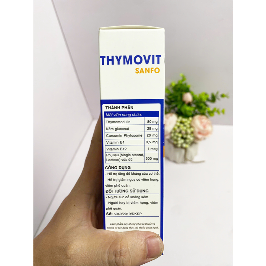 Thymovit Sanfo hỗ trợ tăng đề kháng của cơ thể, giảm nguy cơ viêm họng, viêm phế quản, hộp 30 viên