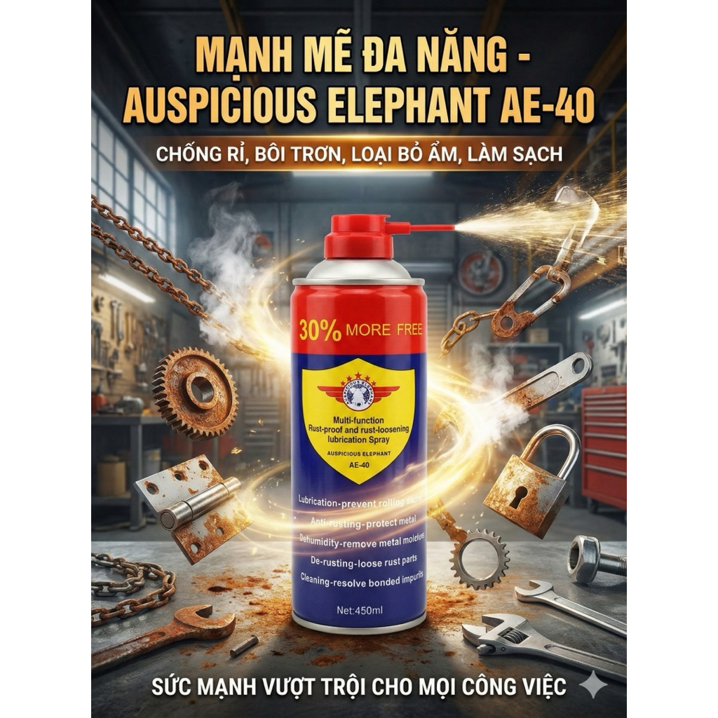 Bình xịt chống rỉ sét và bôi trơn đa năng VOHAOCHAI VHC-40 450ml - Tẩy rỉ, khử ẩm, làm sạch kim loại
