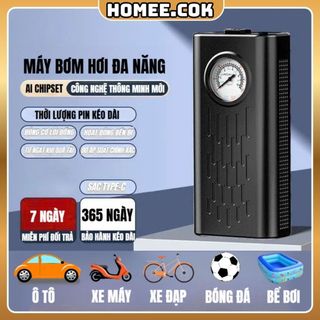 Homee.cok Máy Bơm Hơi Mini Cầm Tay Có Đồng Hồ Cho Xe Máy Ô Tô Xe Đạp - Bơm Lốp Nhanh Tiện Dụng