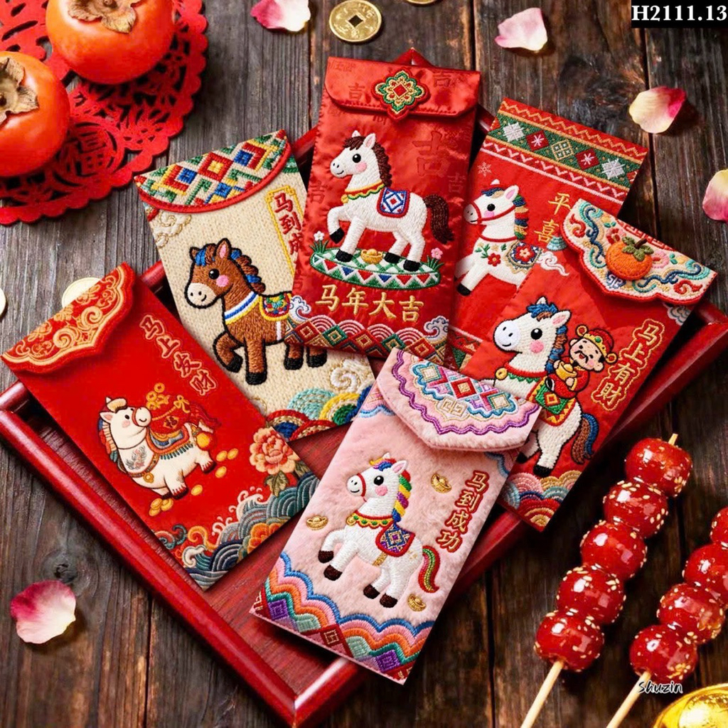COMBO 60 BAO LÌ XÌ 3D THÊU NGỰA TẾT 2026