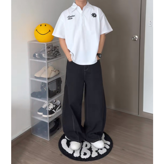 Áo Thun Polo Hoa Cúc chất vải cotton 260gsm dày dặn, form rộng unisex, phong cách trẻ trung, hàn quốc