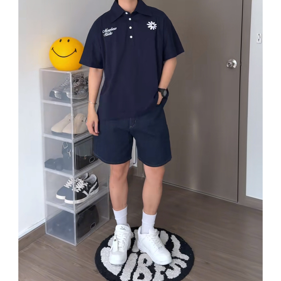 Áo Thun Polo Hoa Cúc chất vải cotton 260gsm dày dặn, form rộng unisex, phong cách trẻ trung, hàn quốc