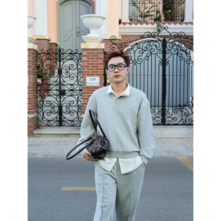 Áo Sweater Cúc Cổ Ccropstudio Vải Nỉ 2 Da Form Boxy Unisex Nam Nữ Áo Thu Đông Dài Tay