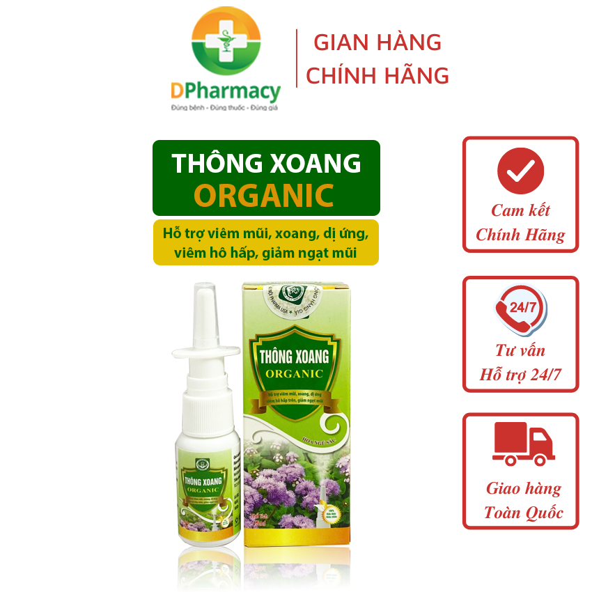 Xịt Mũi Thông Xoang Organic, hỗ trợ viêm xoang, viêm mũi dị ứng