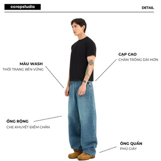 Quần Jeans Baggy Nam Nữ Form Rộng Wash Light Blue - Cạp Cao Tôn Chiều Cao - CCROPSTUDIO
