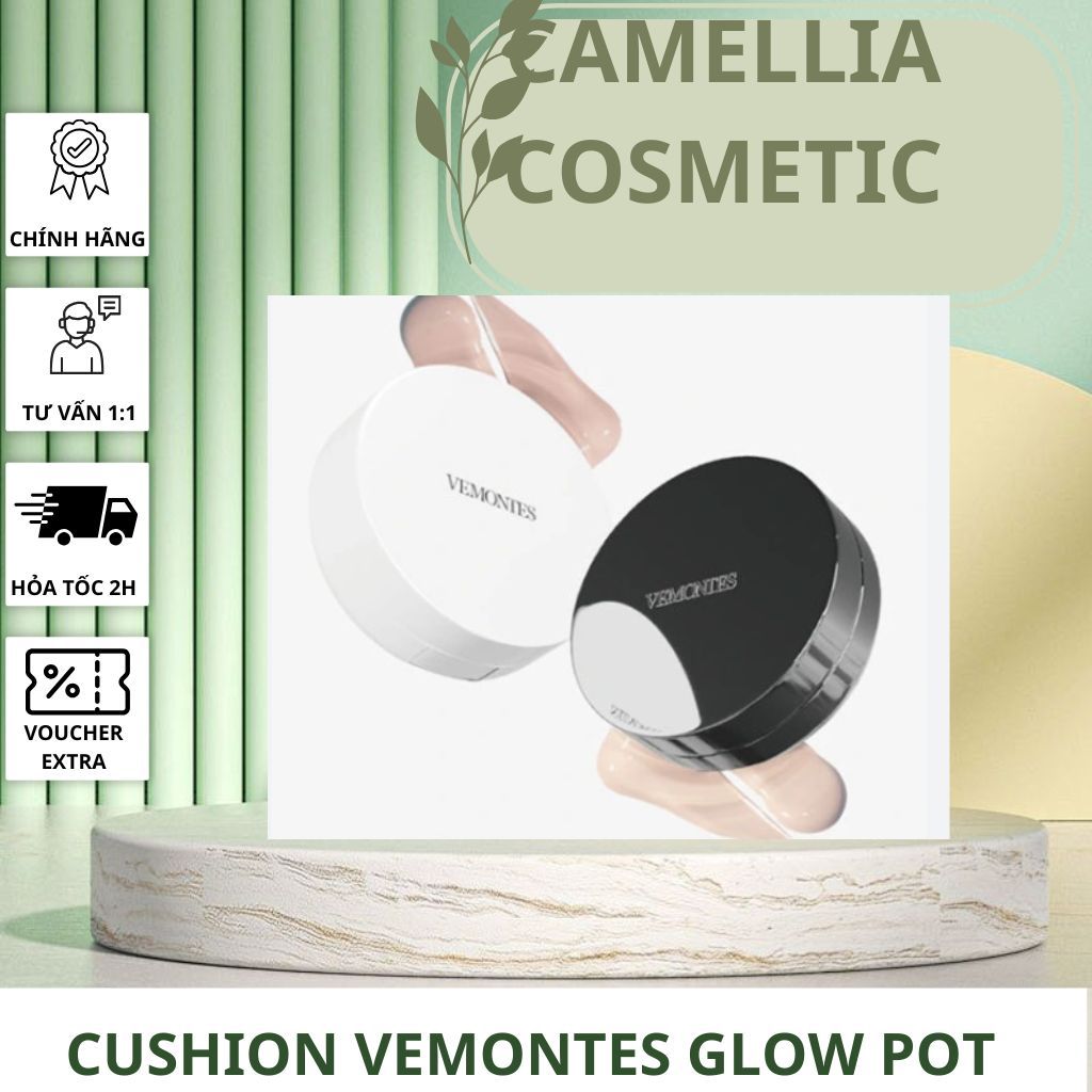 [HÀNG CÔNG TY] Cushion VEMONTES GLOW POT SPF50+ PA+++  lên tone nhẹ nhàng, khả năng kiềm dầu tốt