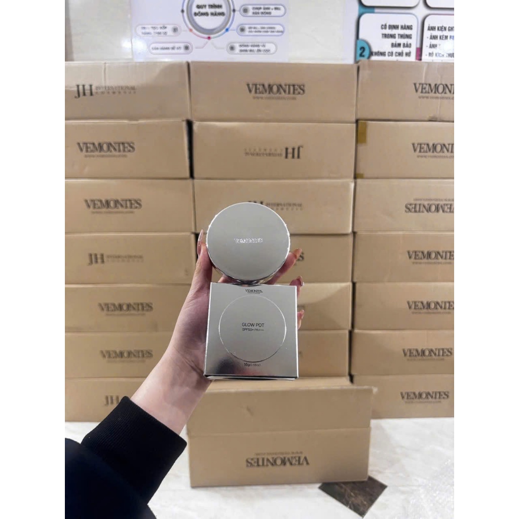 [HÀNG CÔNG TY] Cushion VEMONTES GLOW POT SPF50+ PA+++  lên tone nhẹ nhàng, khả năng kiềm dầu tốt