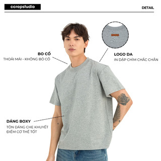 Áo Phông Basic Boxy Trơn Logo Da Cotton 260GSM Premium Áo Phông Nam Nữ được xử lý co rút - CCROPSTUDIO