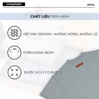 Áo Phông Basic Boxy Trơn Logo Da Cotton 260GSM Premium Áo Phông Nam Nữ được xử lý co rút - CCROPSTUDIO