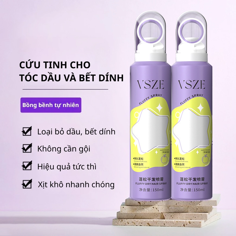 Dầu Gội Khô VSZE 150ml, Xịt Khô Phồng Tóc Giúp Tóc Tơi Mềm Mại Khô Thoáng, Loại Bỏ Dầu Hết Bết Dính