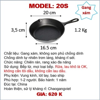 20S Chảo gang xám tay cầm sắt