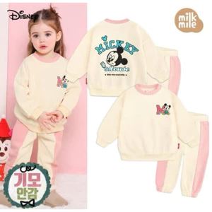 Bộ nỉ milkmile xuất dư Hàn ấm áp cho bé gái hoạ tiết dễ thương phối viền hồng [Dư size 90]