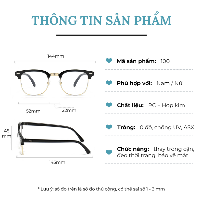 Gọng kính cận nữ nam thời trang Hottrend 2022 gọng kim loại mảnh siêu bền chắc phong cách Hàn Quốc phối đồ đẹp 100