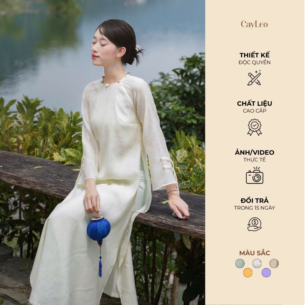 Áo dài cách tân nữ tết dáng suông cổ tròn tay dài Vỹ Bình tơ crep CayLeo Design - AD839 | BigBuy360 - bigbuy360.vn