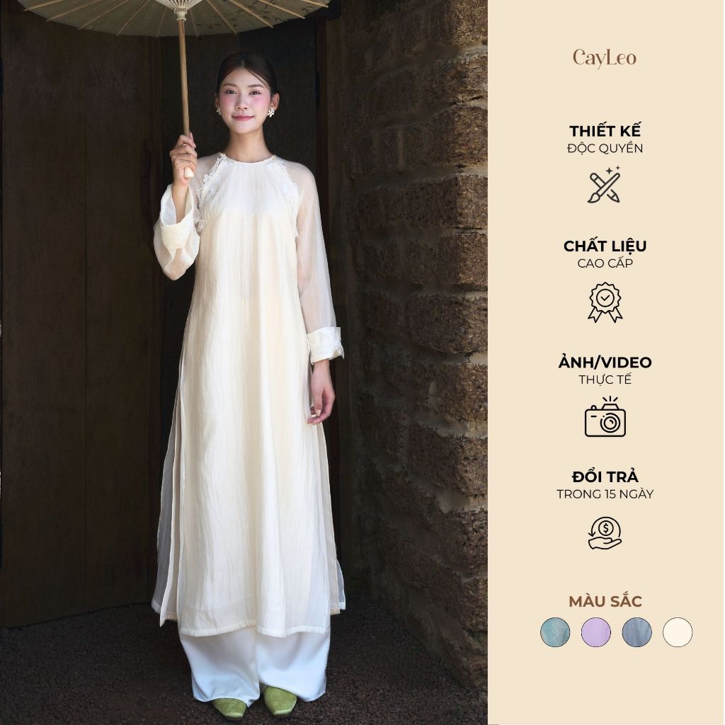 Áo dài cách tân nữ tết đắp ren mix quần lụa sang trọng truyền thống Tố Điệp CayLeo Design - AD837