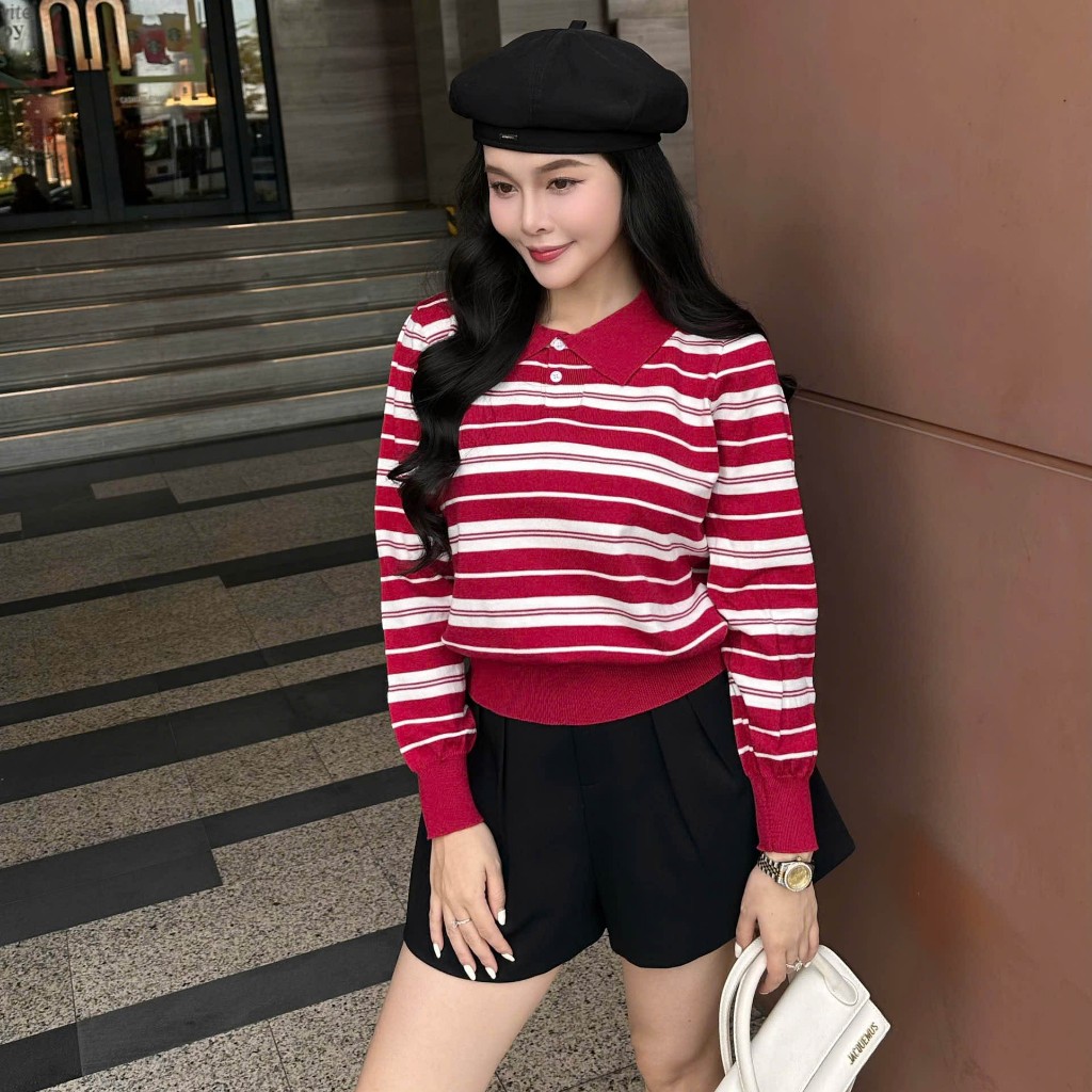 Áo Len Tay Dài Mirage Sọc Ngang Đỏ Sang Trọng Local Brand Chất Len Mềm Mịn.