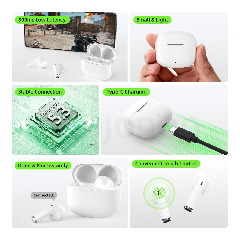 Tai nghe không dây Bluetooth 5.3 Goojodoq có tính năng điều khiển cảm ứng, âm trầm và thời lượng pin cực dài Kênh đôi
