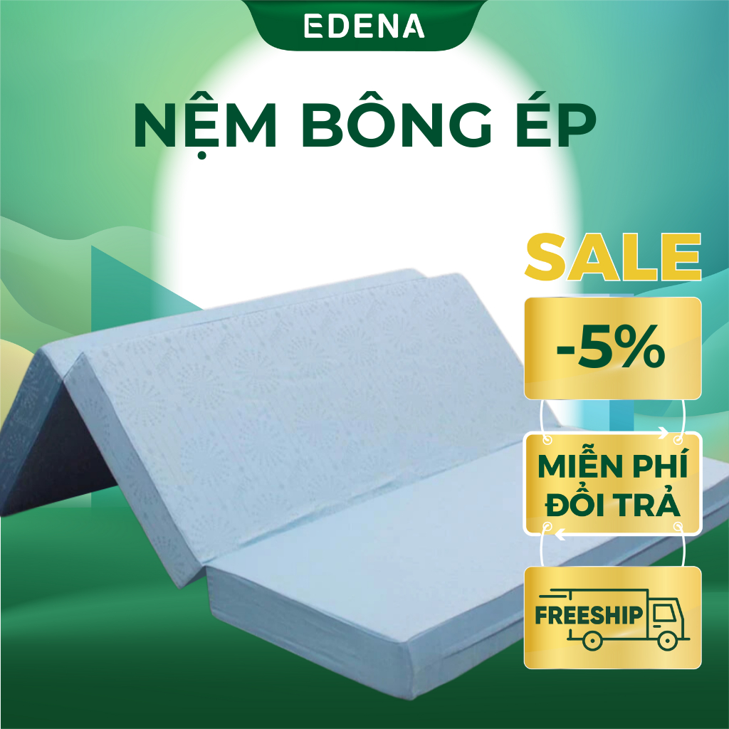 Nệm Bông Ép Gấp 3 Edena, vỏ nệm màu ngẫu nhiên, nệm phẳng giải pháp tối ưu cho cột sống