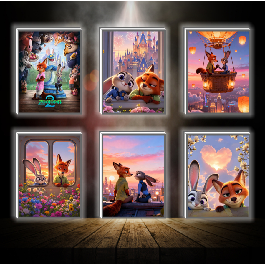 Tranh đèn led 3D đổi màu Zootopia - Tranh đèn led 3D ANIME trang trí bàn làm việc, đèn ngủ