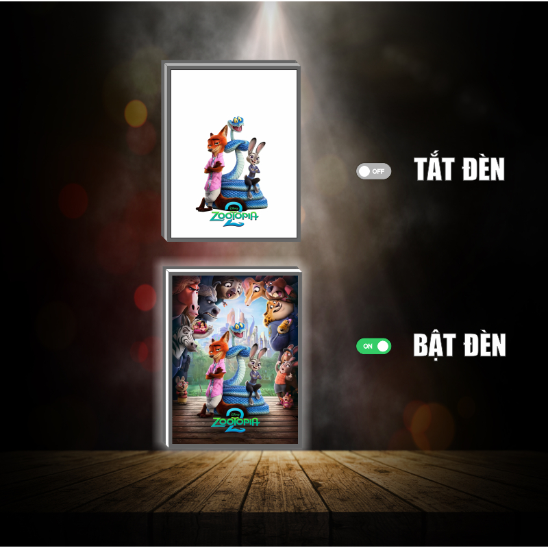 Tranh đèn led 3D đổi màu Zootopia - Tranh đèn led 3D ANIME trang trí bàn làm việc, đèn ngủ