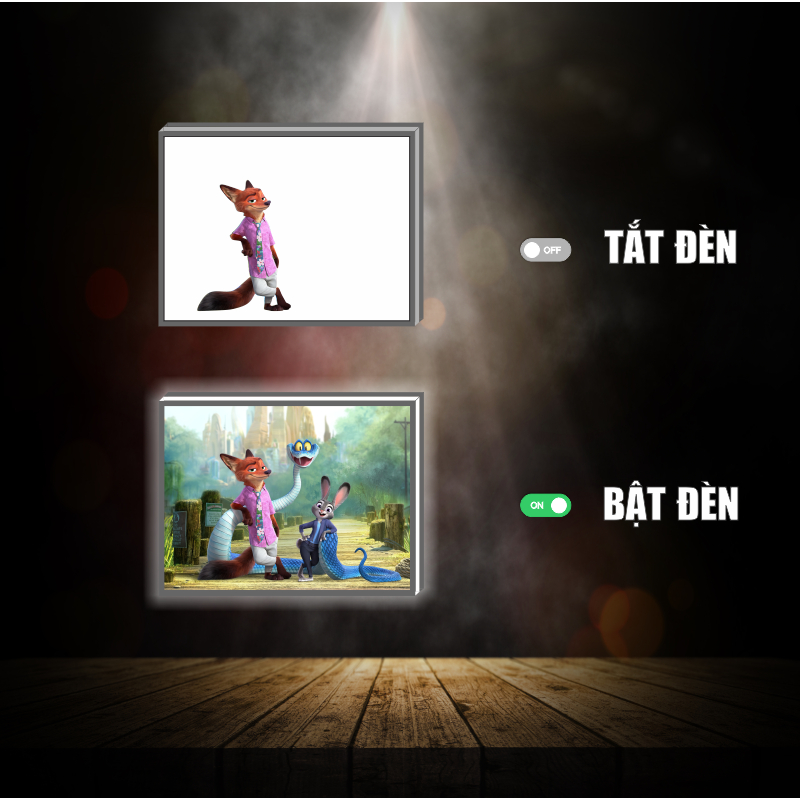 Tranh đèn led 3D đổi màu Zootopia - Tranh đèn led 3D ANIME trang trí bàn làm việc, đèn ngủ