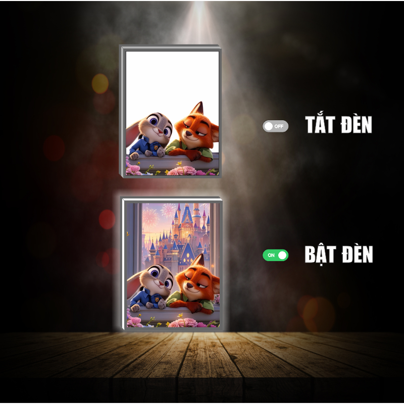 Tranh đèn led 3D đổi màu Zootopia - Tranh đèn led 3D ANIME trang trí bàn làm việc, đèn ngủ