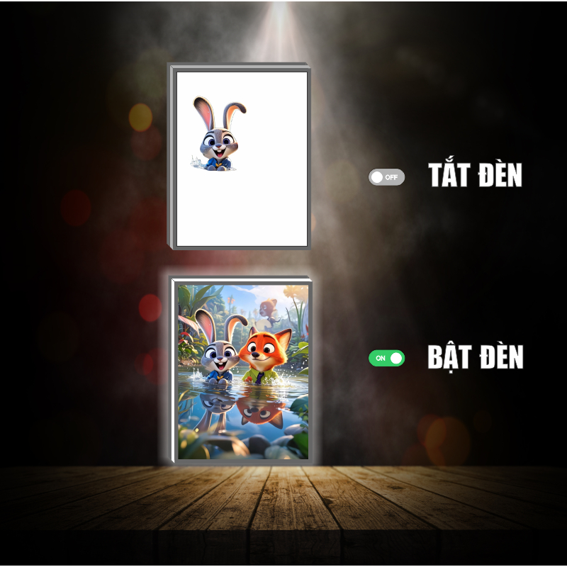 Tranh đèn led 3D đổi màu Zootopia - Tranh đèn led 3D ANIME trang trí bàn làm việc, đèn ngủ