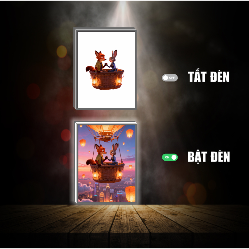 Tranh đèn led 3D đổi màu Zootopia - Tranh đèn led 3D ANIME trang trí bàn làm việc, đèn ngủ