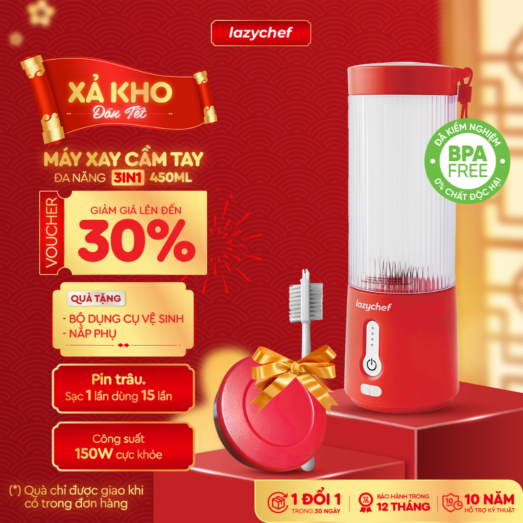 Máy xay sinh tố cầm tay Lazychef 3i﻿n1 450ml, xay đá cực nhuyễn, bảo hành chính hãng