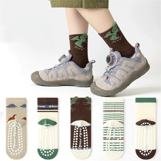 B23 (1-9 tuổi) Set 5 Đôi Tất Chống Trơn Cho Bé – Cotton Mềm, Cổ Cao – Họa Tiết Khủng Long Dino Saur
