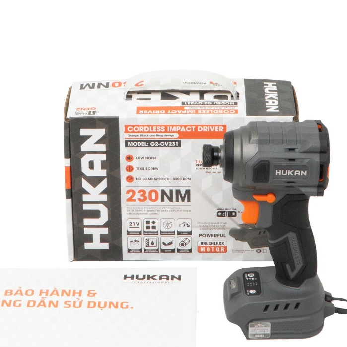 Thân Máy Chuyên Vít HUKAN G2-CV231| Lực siết 230N.m, Đầu 1/4Inch ngậm vít nhanh, Động Cơ Không Chổi Than, 21V, 3200V/p